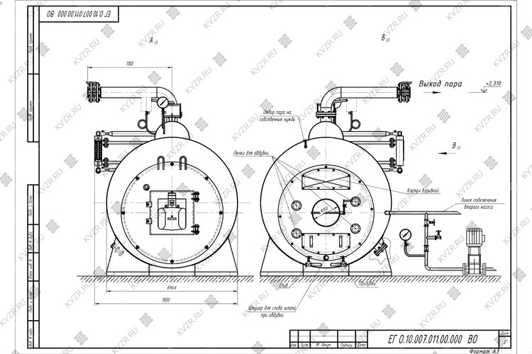 Чертеж парового котла КП 1000 газового
