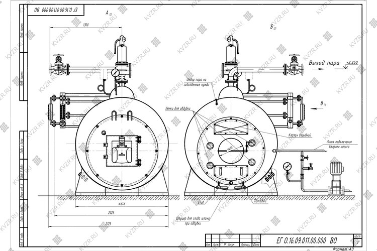 Чертеж парогенератора 1600 кг 170 С на газе